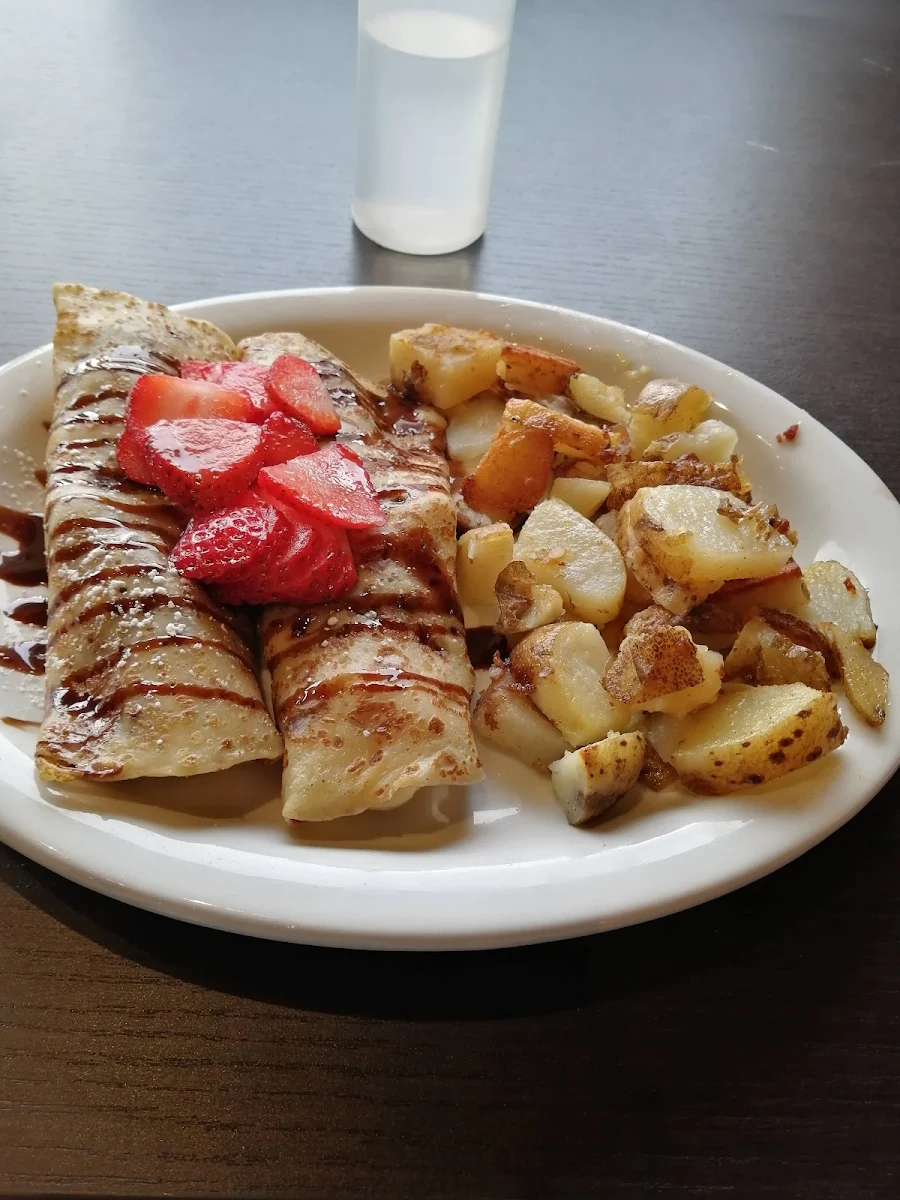 Strawberry Banana Crepes with Nutella and Hash Browns