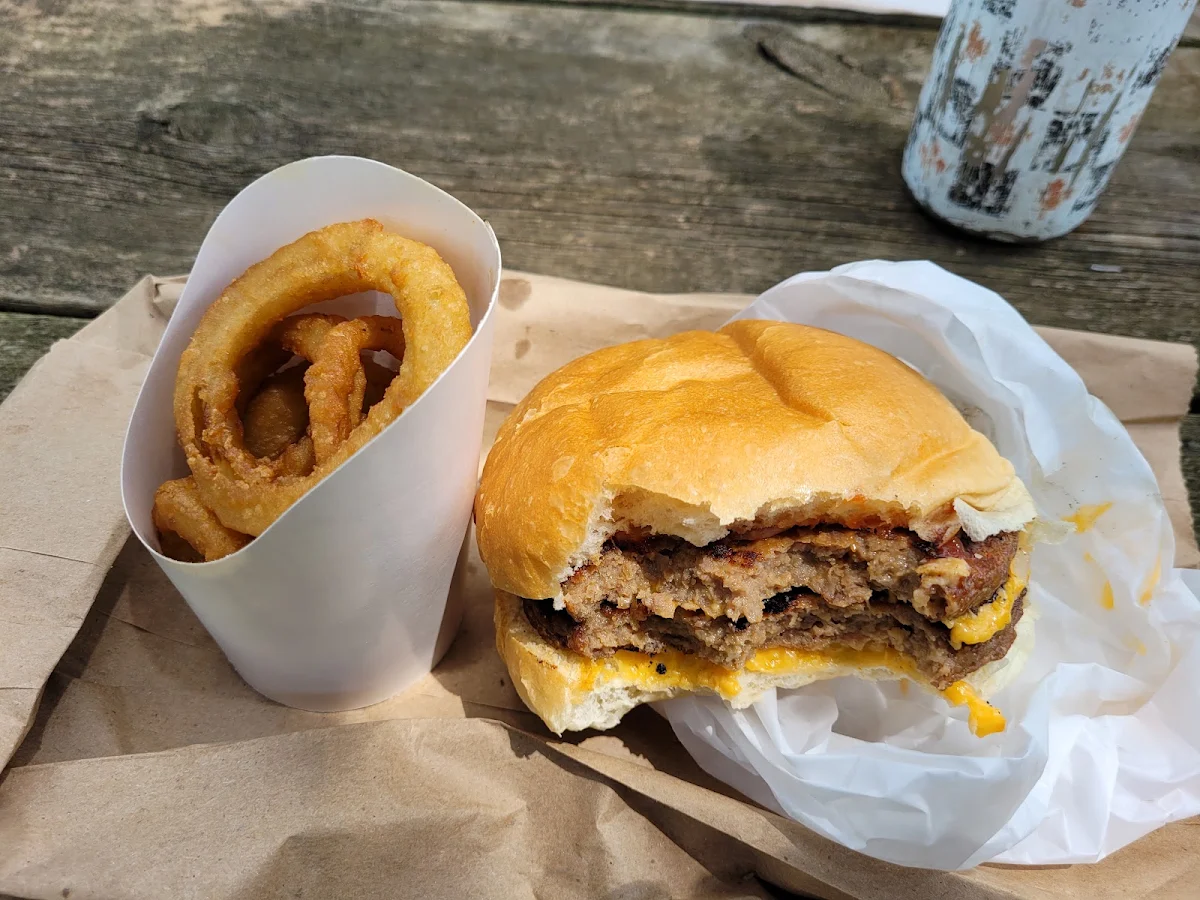 Double Cheeseburger and Onion Rings