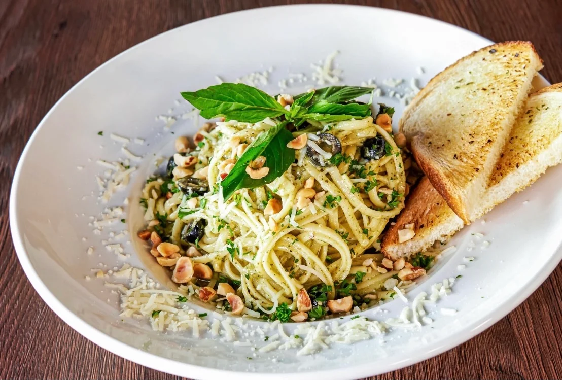 Hazelnut Basil Pesto Pasta with Charred Zucchini