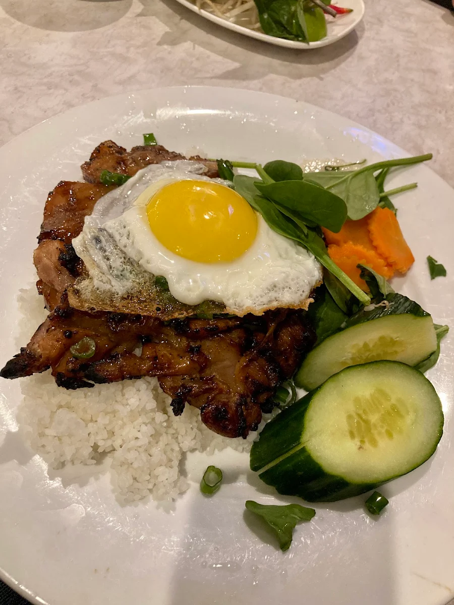 Grilled Chicken with Rice and Fried Egg