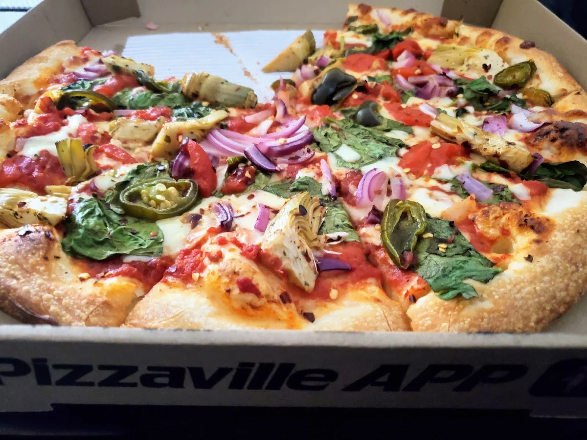 Spinach Artichoke Red Onion Red Pepper Jalepeno Pepper Pizza