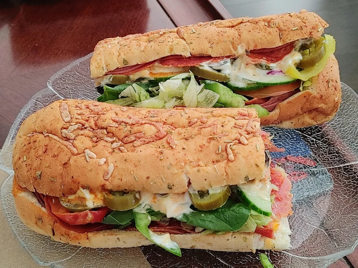 Italian Sub with Double Meat and All the Toppings Including Mayo Chipotle and Hot Sauce