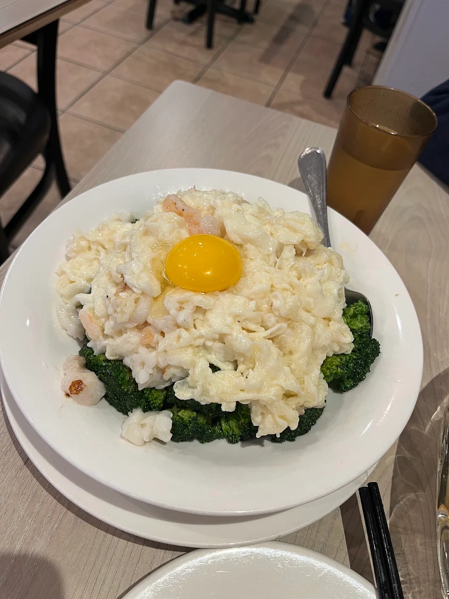 Fried Broccoli Topped with Egg White