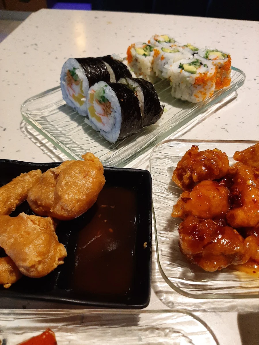 Chicken Balls General Tao Chicken Futo Maki and California Rolls
