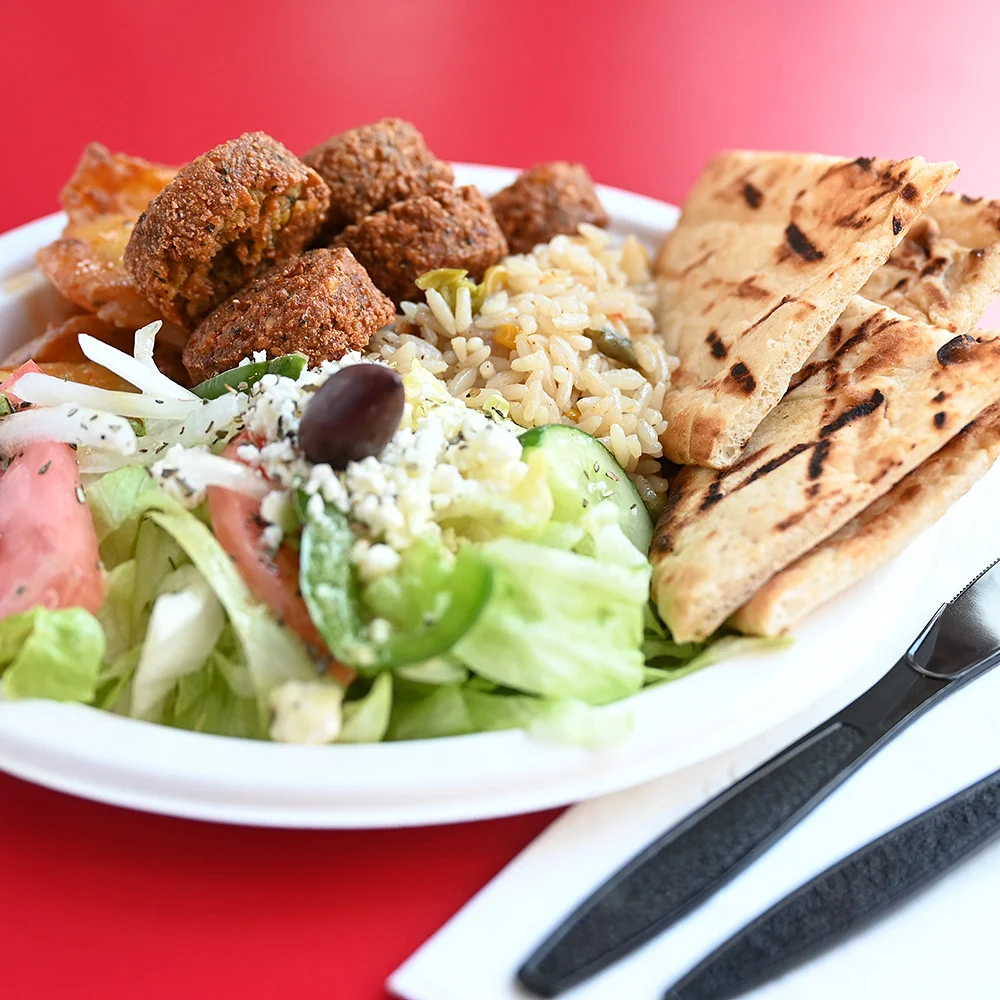 No 4 Vegetarian Combo Greek Veggie Pita Greek Fries or Onion Rings Small Pop