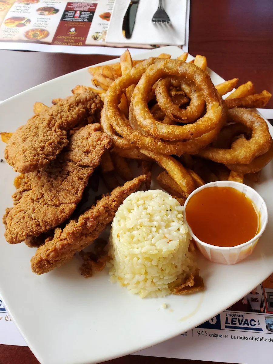 Chicken Fingers Fries Rice Onion Rings