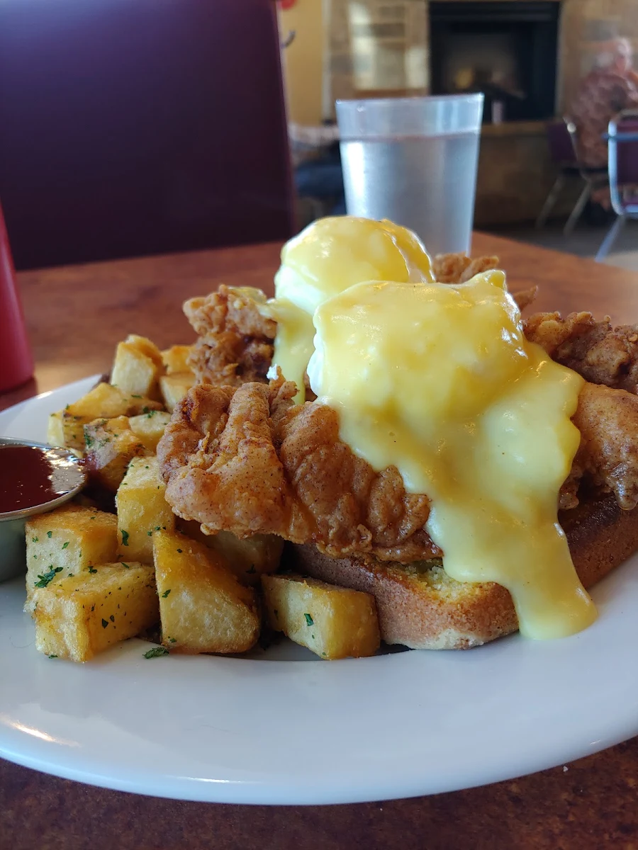 Fried Chicken Eggs Benny on Cornbread