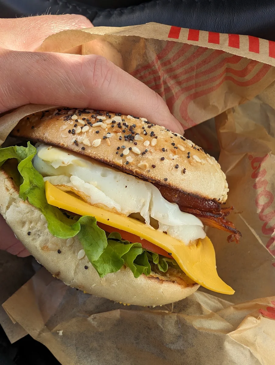 Bagel Egg Lettuce Tomato Sandwich with Bacon