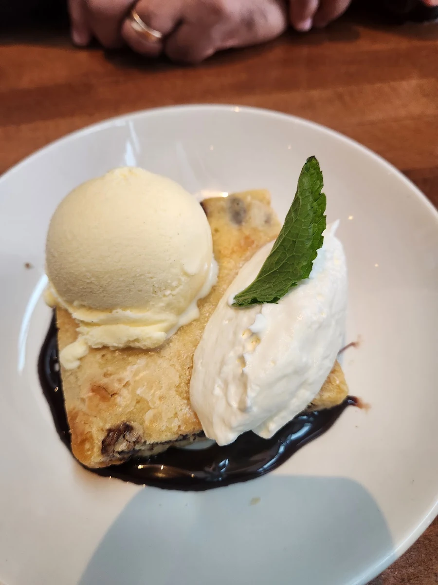 White Chocolate Brownie with Ice Cream and Whipped Cream