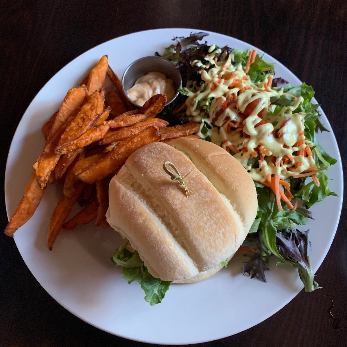 Regular Burger with Sweet Potato Fries and Salad