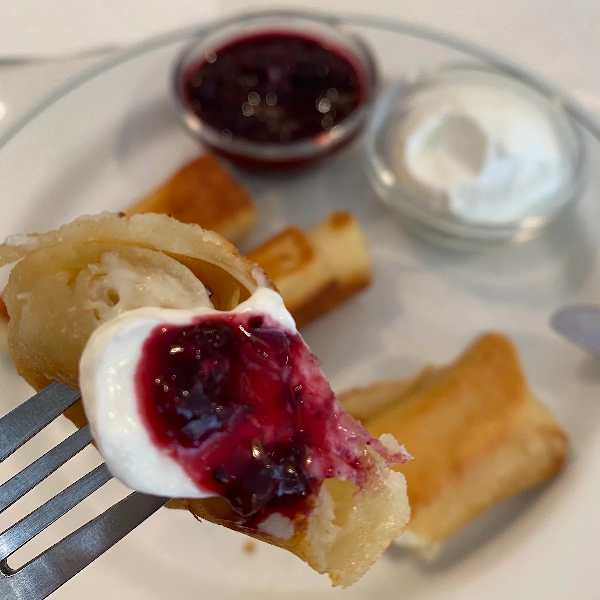 Cheese Blintzes with Sour Cream and Berry