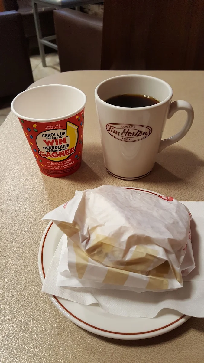Dark Roast Coffee with Bacon and Egg Biscuit