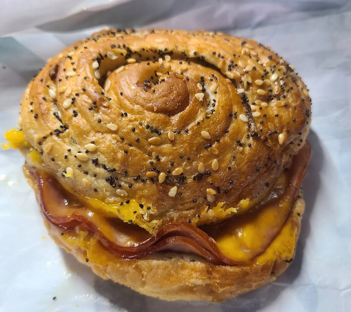 Ham and Cheddar on Everything Croissant