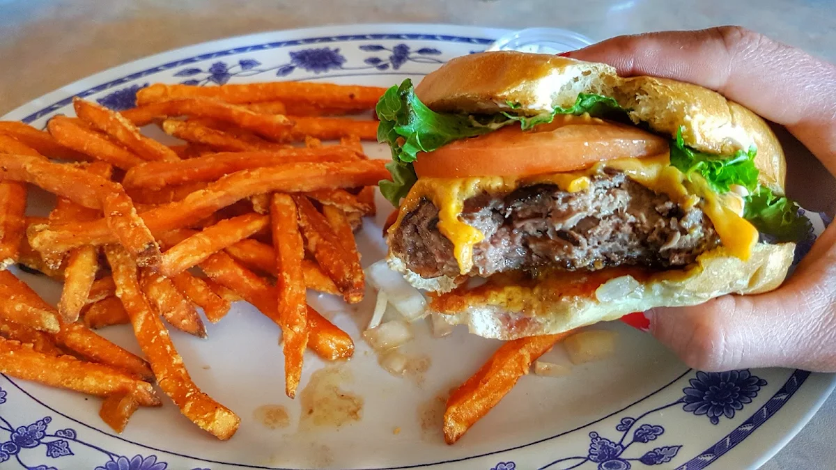 Cheese Burger and Sweet Potato Fries