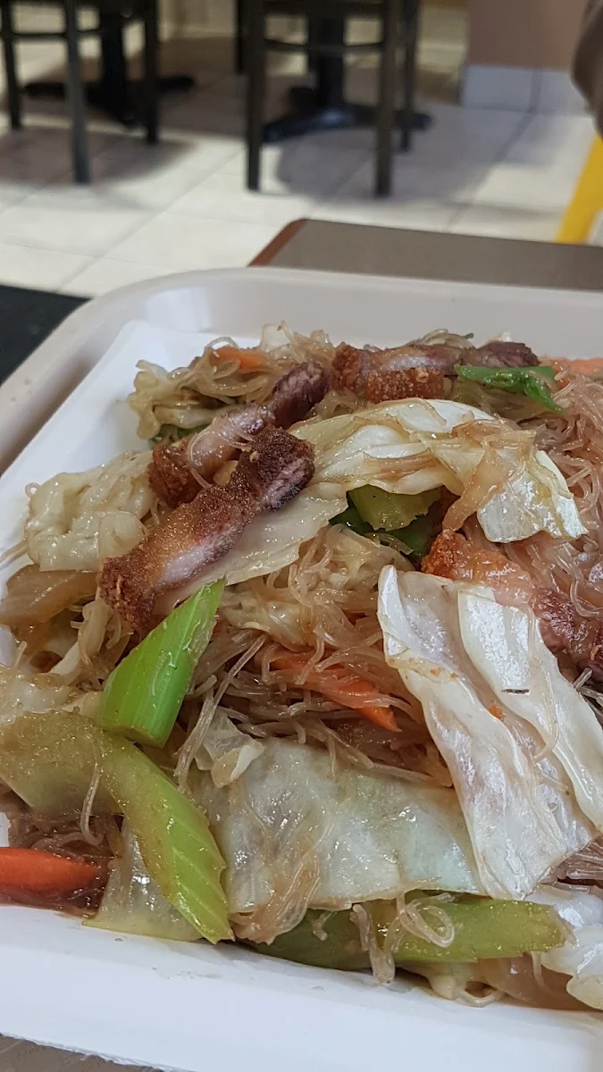Pancit Bihon with Lechon Kawali