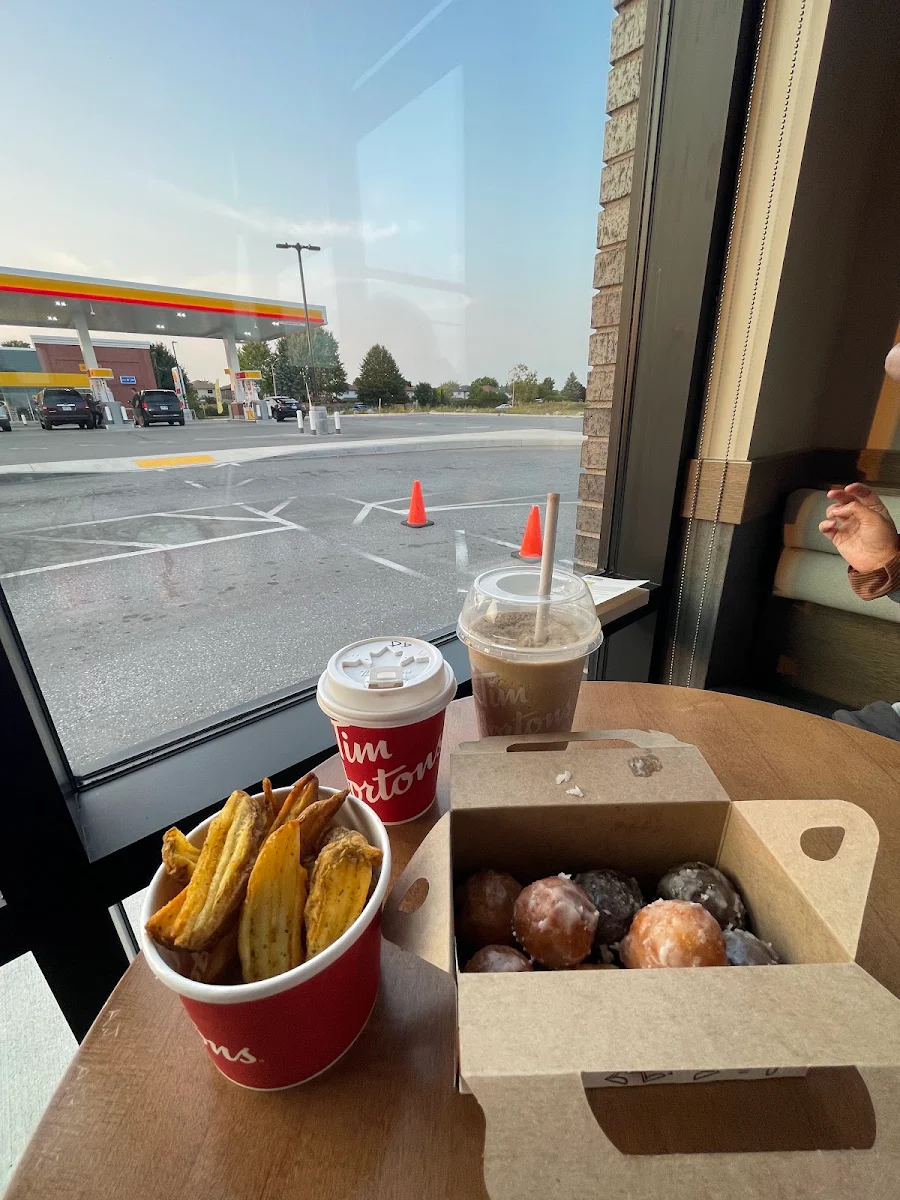 Tim Bits Potato Wedges with Iced Capp and a Double Double