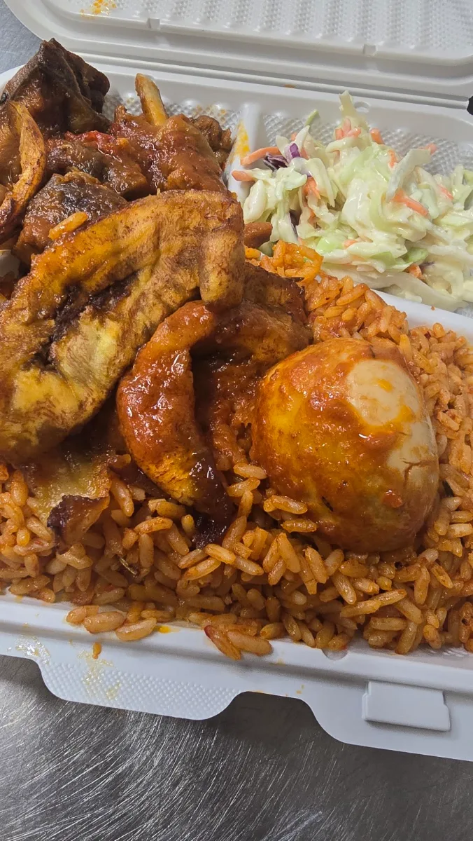 Jollof Rice Spicy Native Chicken Egg with Coleslaw