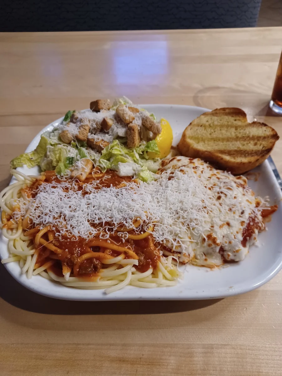 Chicken Parmesan with Spaghetti Bolognese and Ceasar Salad