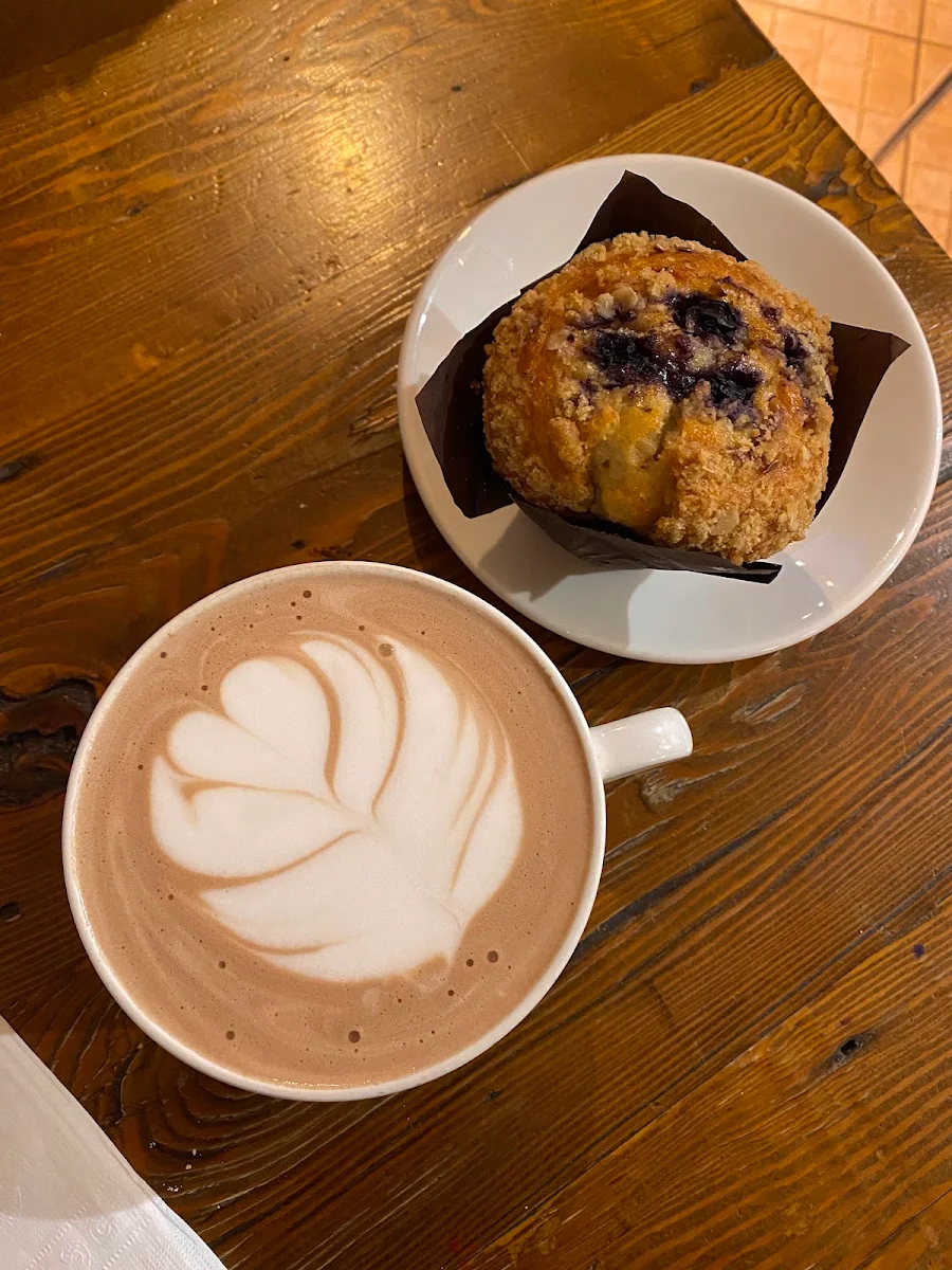 Blueberry Lemon Muffin and Hot Chocolate
