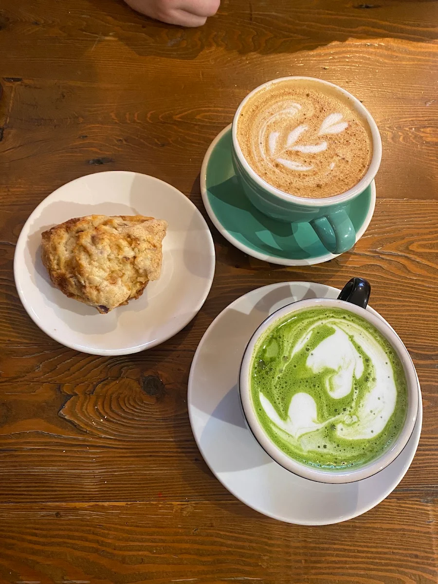 Caramel Walnut Scone Pumpkin Spice Latte Matcha Latte