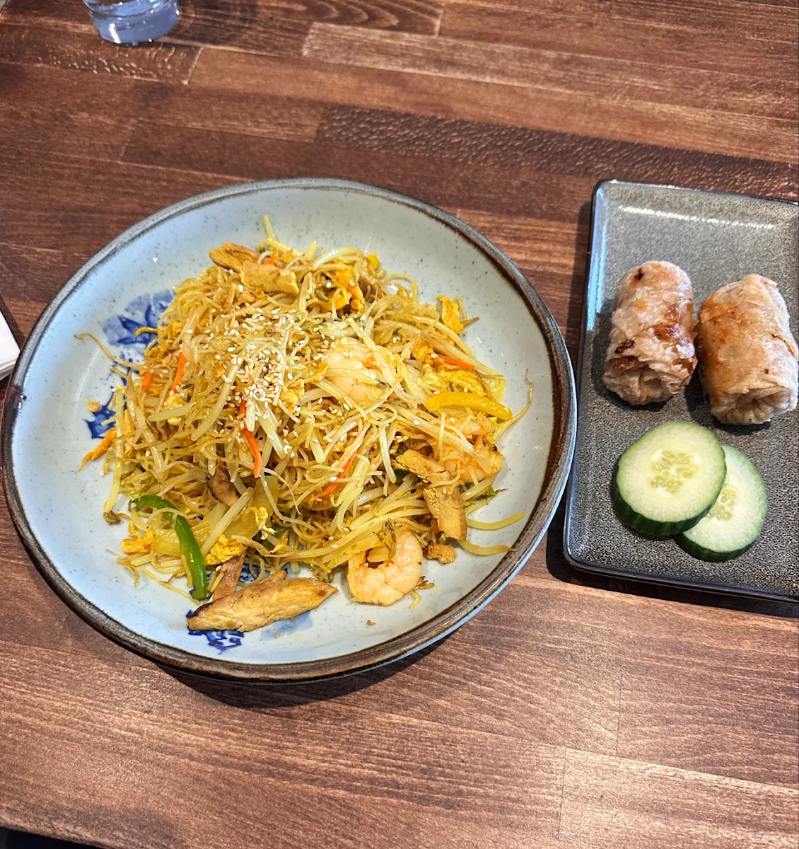 Singapore Noodles & Veggie Spring Rolls