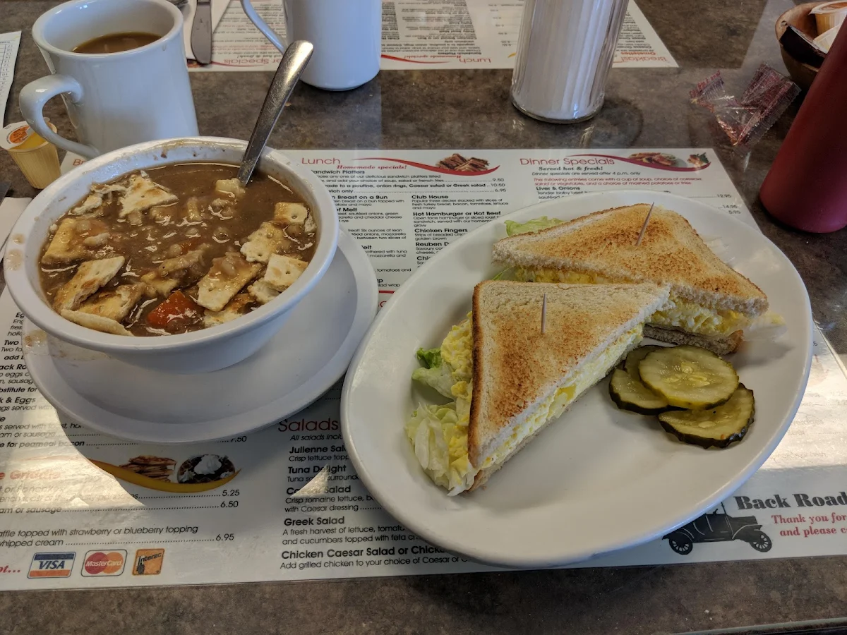 Toasted Egg Salad and Cream of Potato Soup