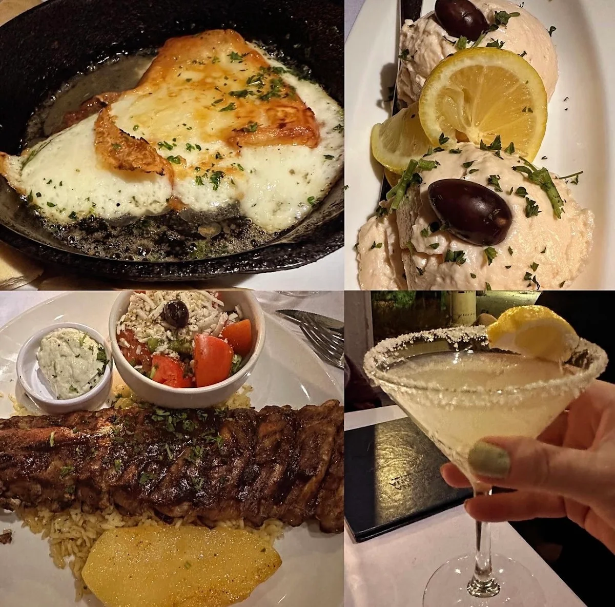 Saganaka Greek Salad Greek Ribs Tarama Lemon Drop