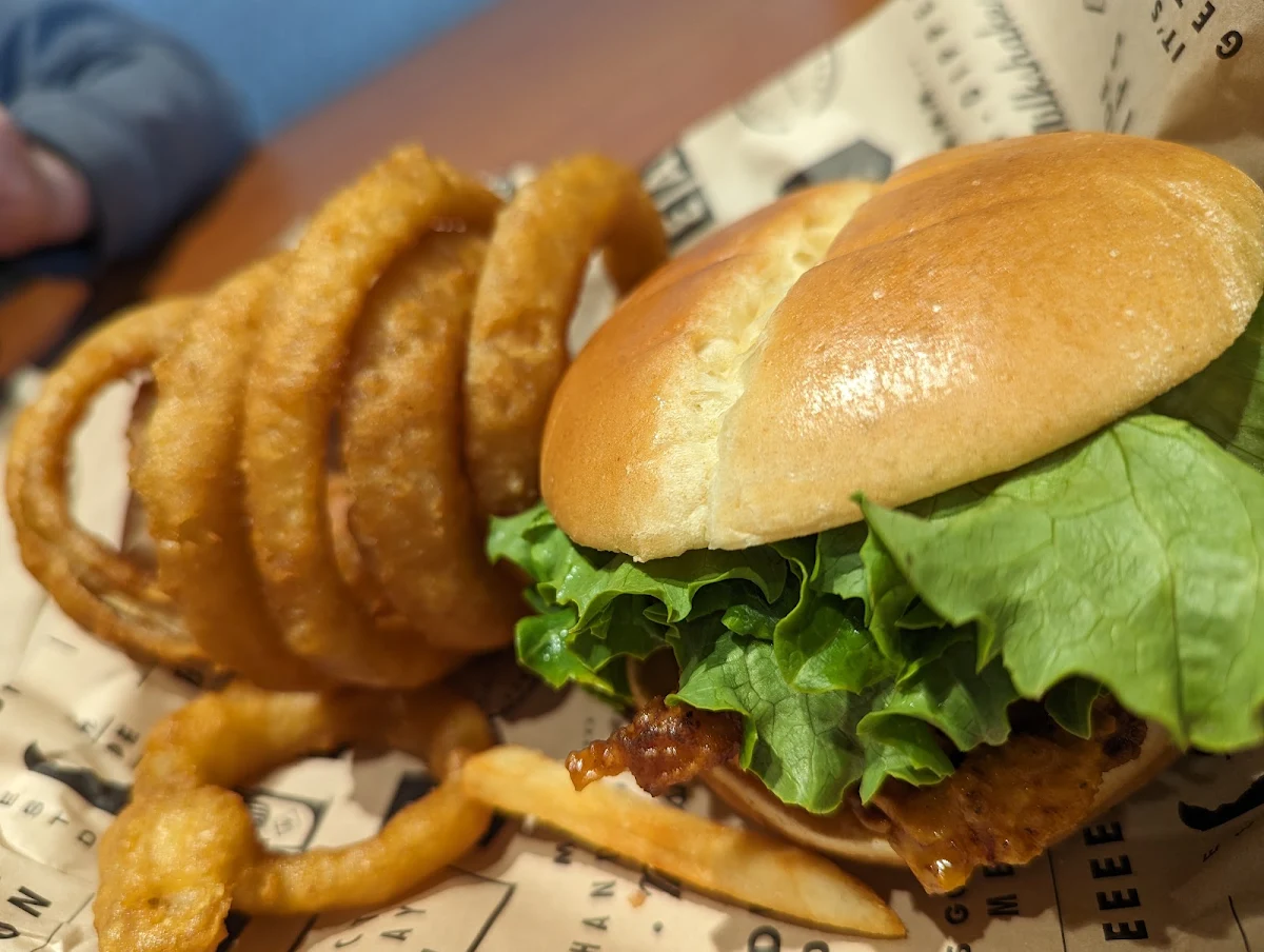 Double Cheeseburger with Bacon and Onion Rings