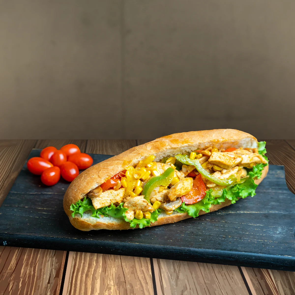 Baguette Poulet Doré Aux Légumes