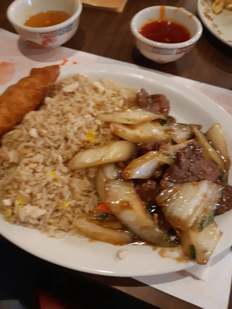 Combination Plate of Beef and Greens Bok Choy I Think