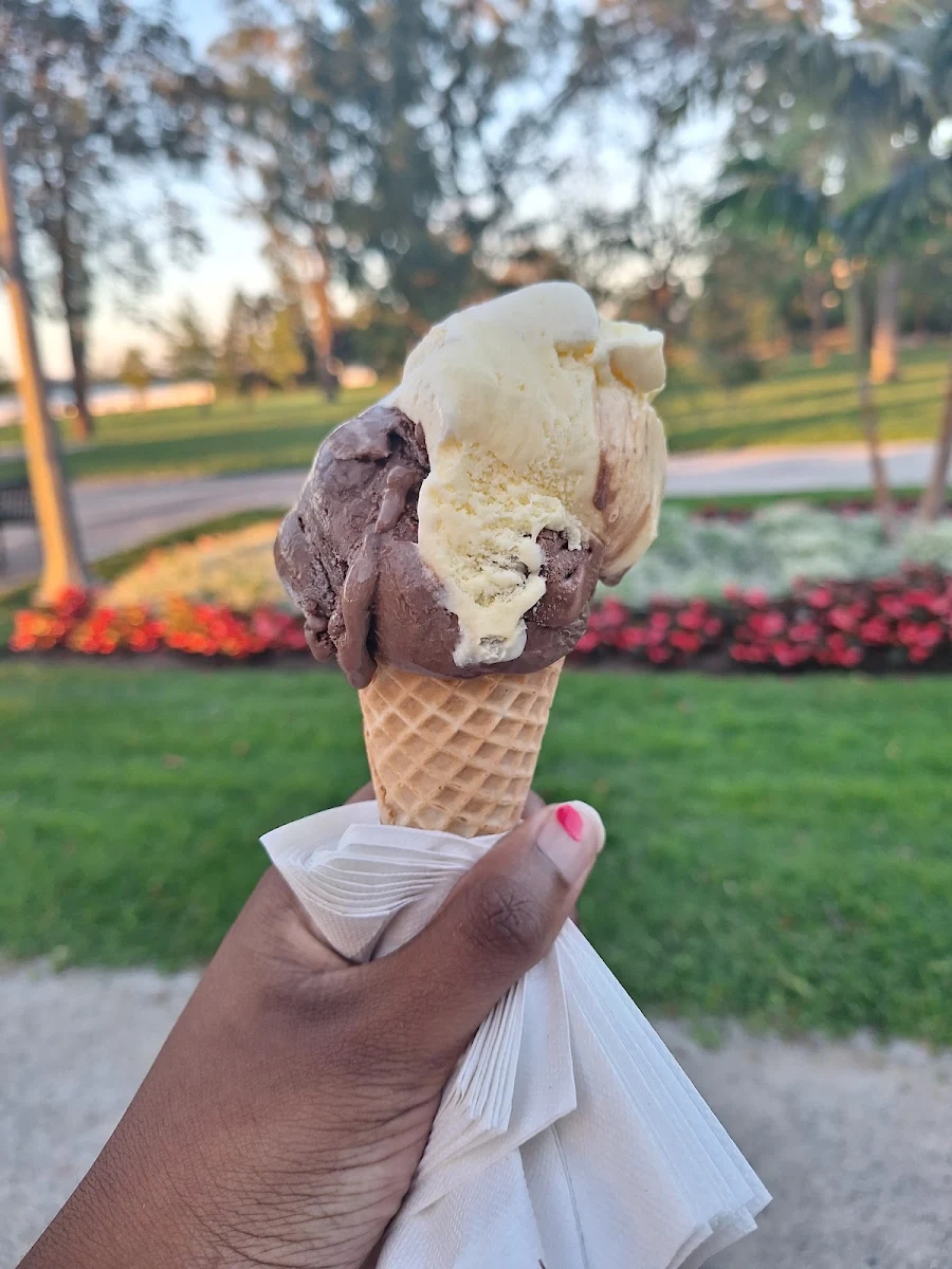 Hard Served Chocolate and Vanilla Ice Cream on Spinkle Cone