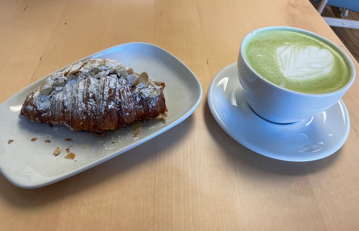 Matcha Latte and Almond Croissant