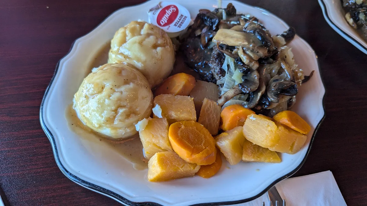 Hamburger Steak Dinner with Mashed Potatoes and Gravy