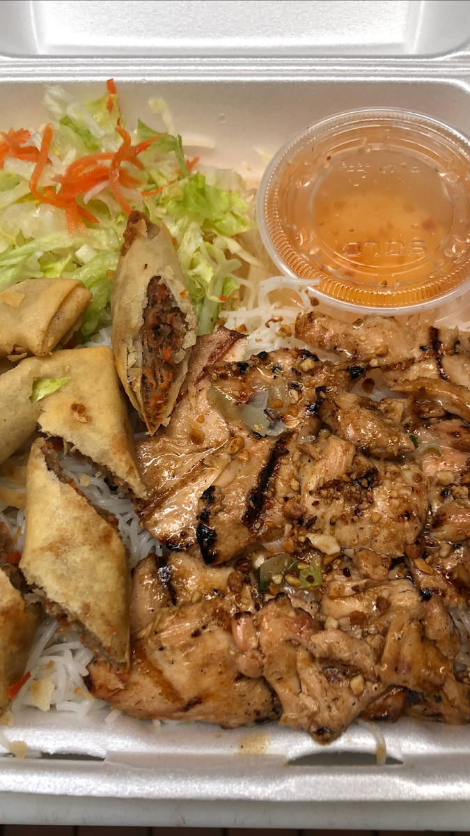 Grilled Pork and Spring Rolls on Vermicelli
