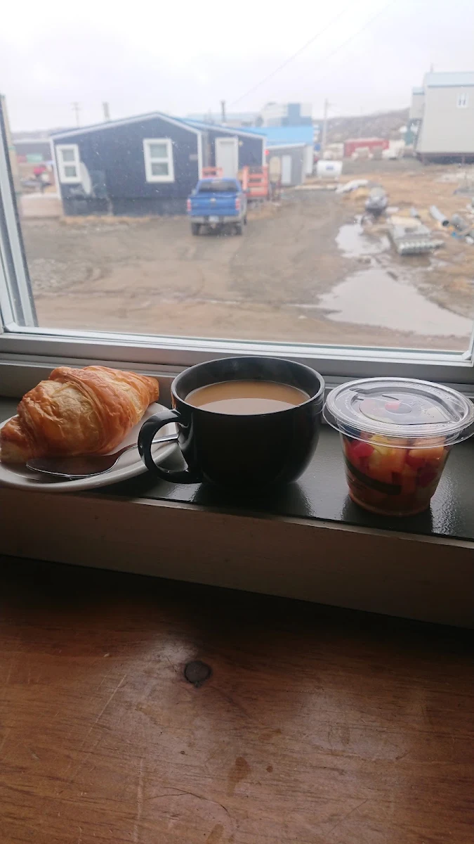 Plain Croissant Large Coffee and Fruit Cup