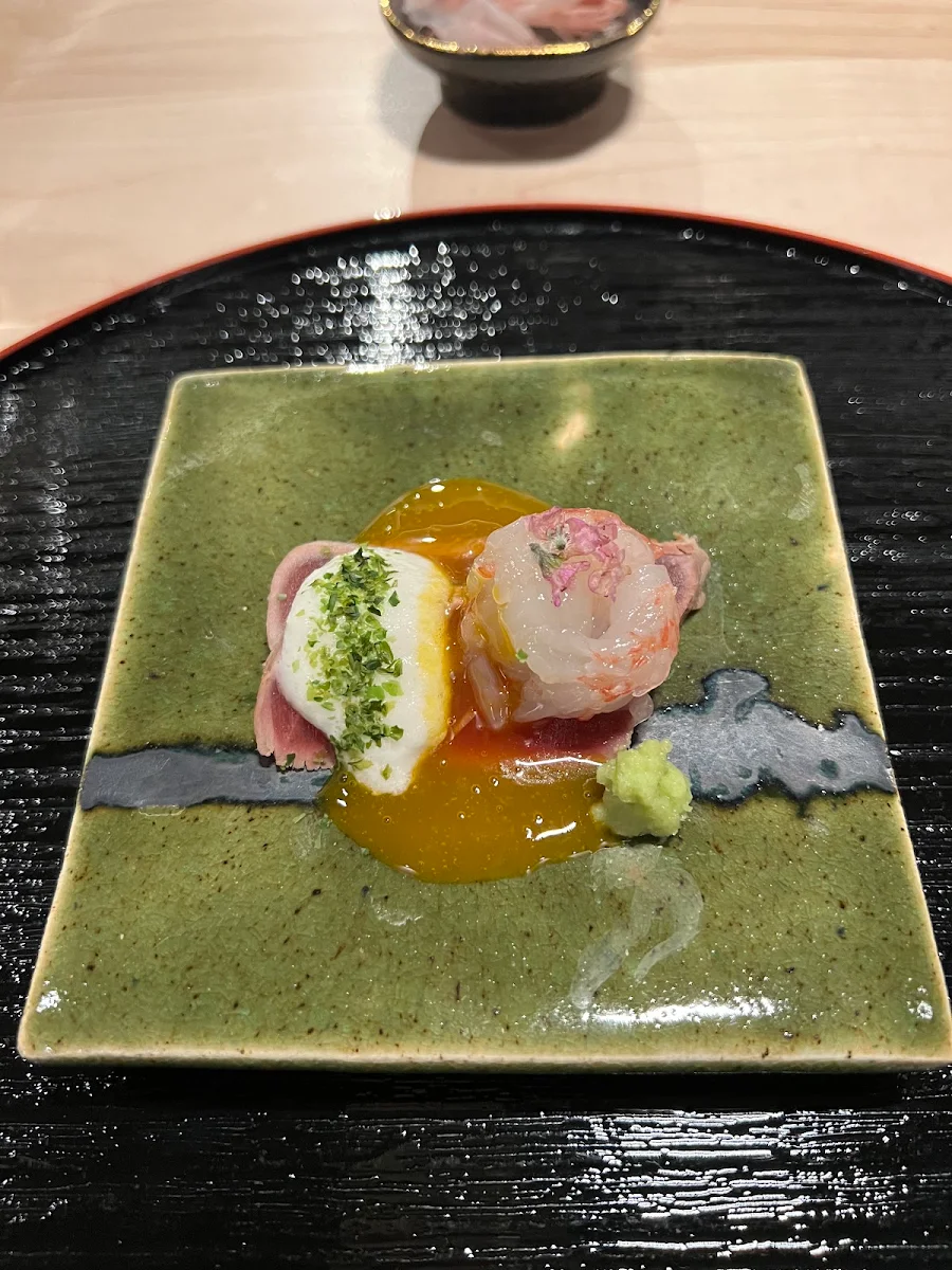 Spotted Prawn and Tuna Sashimi