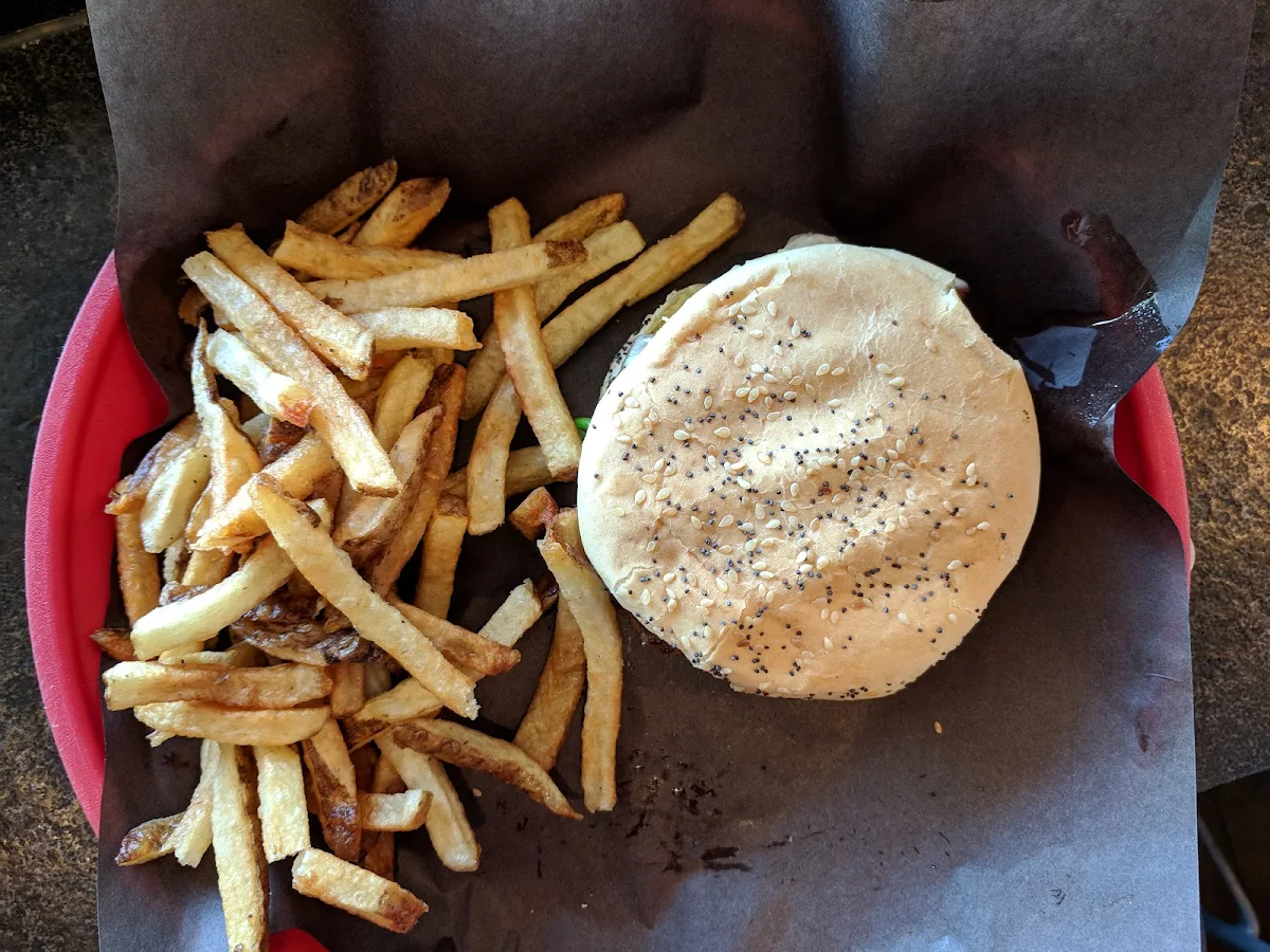 Triple Mushroom and Swiss Burger with Fries