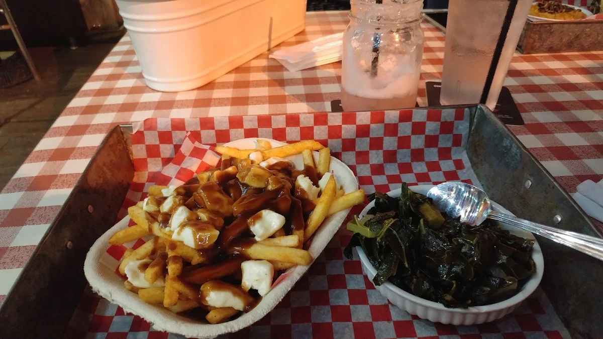 Poutine and Sweet and Spicy Collard Greens