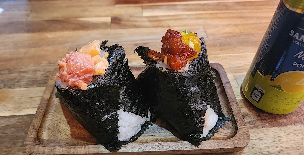 Salmon and Tuna Onigiri and Fried Chicken Onigiri