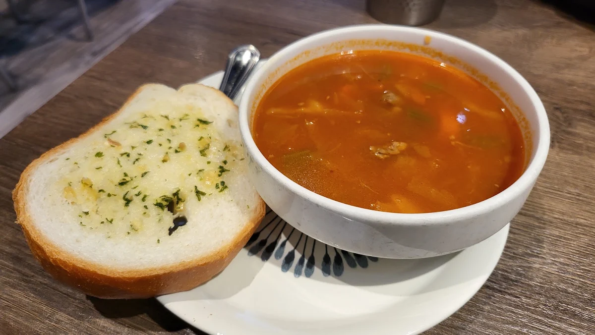 Russian Borcht Soup with Garlic Bread