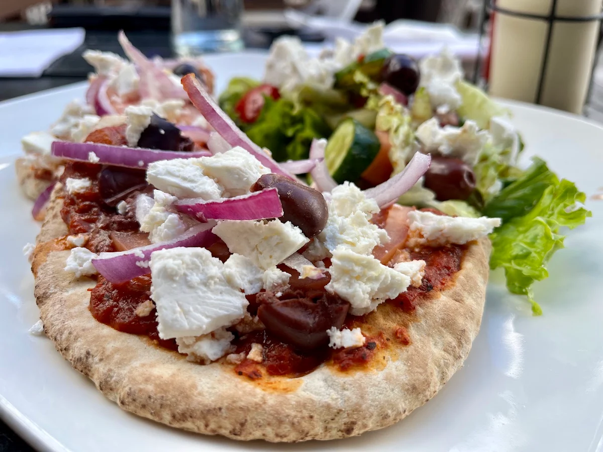 Greek Pita Pizza with a Side Greek Salad