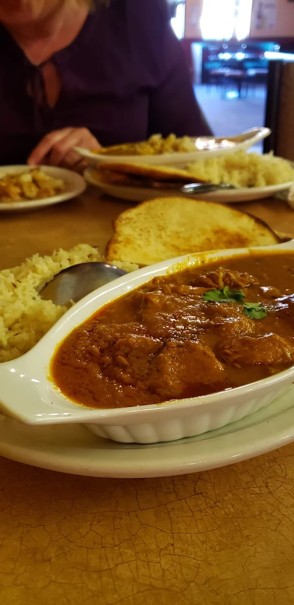 Curried Chicken Rice and Garlic Naan
