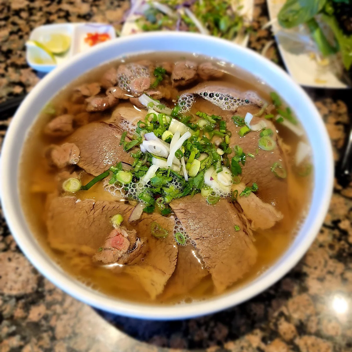 Rice Noodle Soup with Grilled Meat