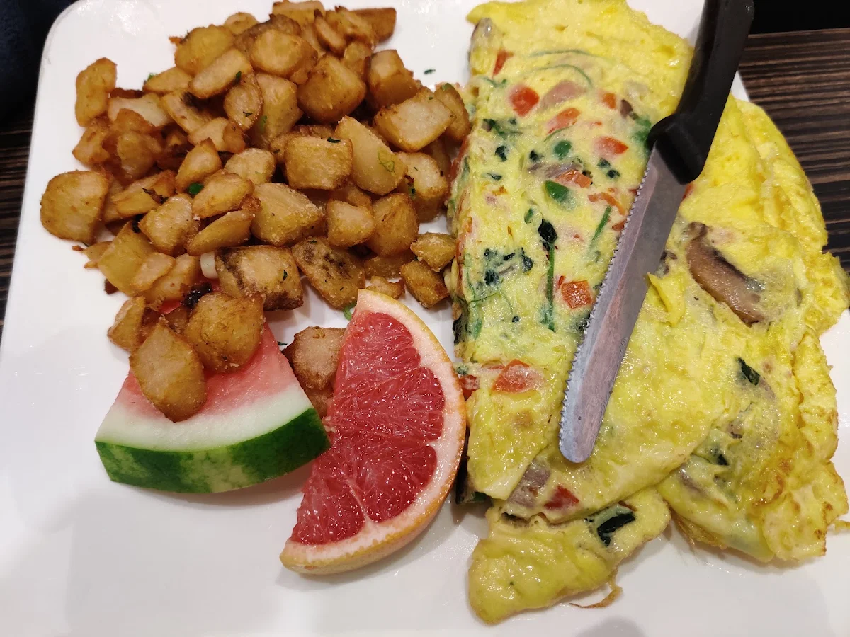 Cheese Omelet Potatoes and Toast