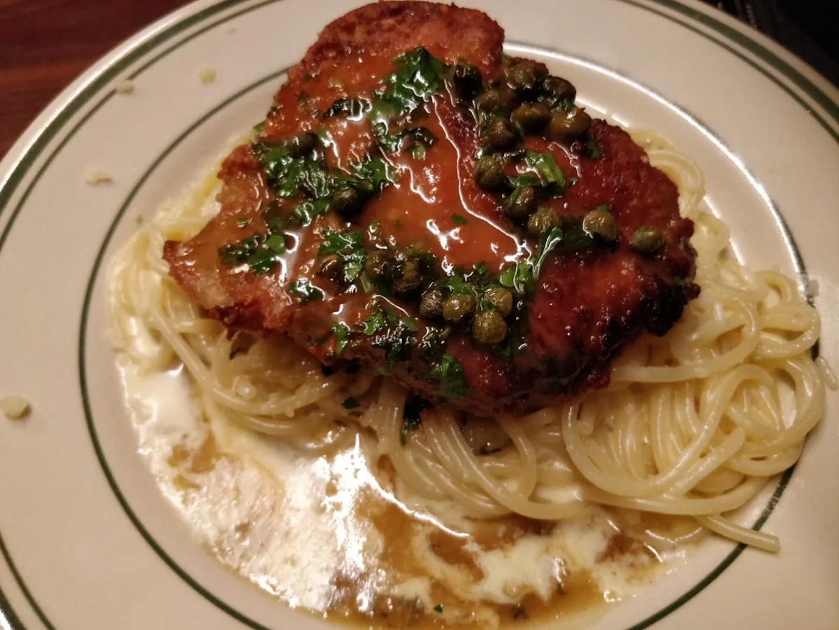 Chicken Piccata and Spaghetti with Meat Sauce