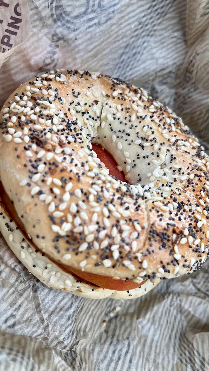 Everything Bagel with Herb and Garlic Cream Cheese and Tomato