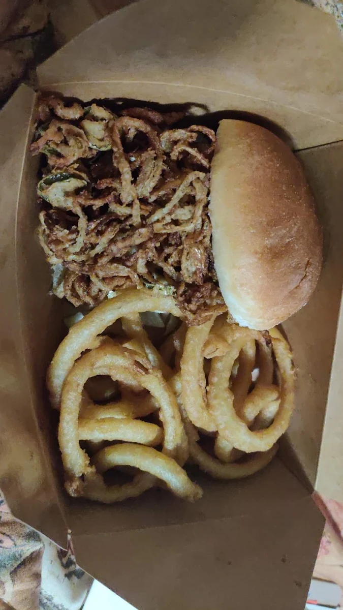 Destroyer Burger and Onion Rings