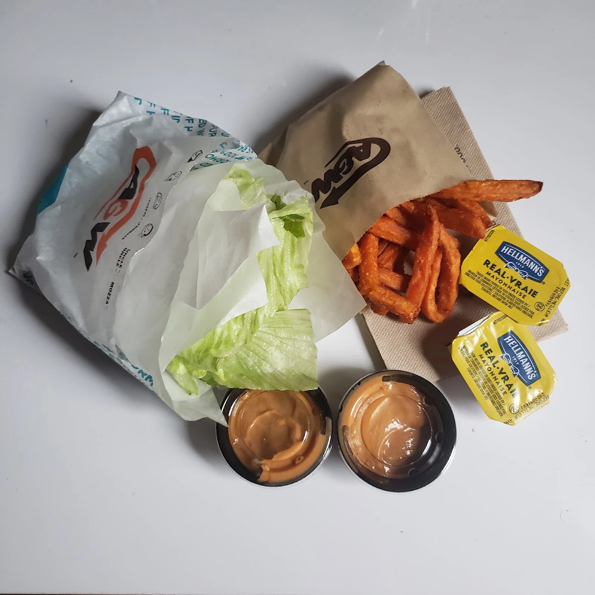 Lettuce Mama Burger Wrap and Sweet Potato Fries
