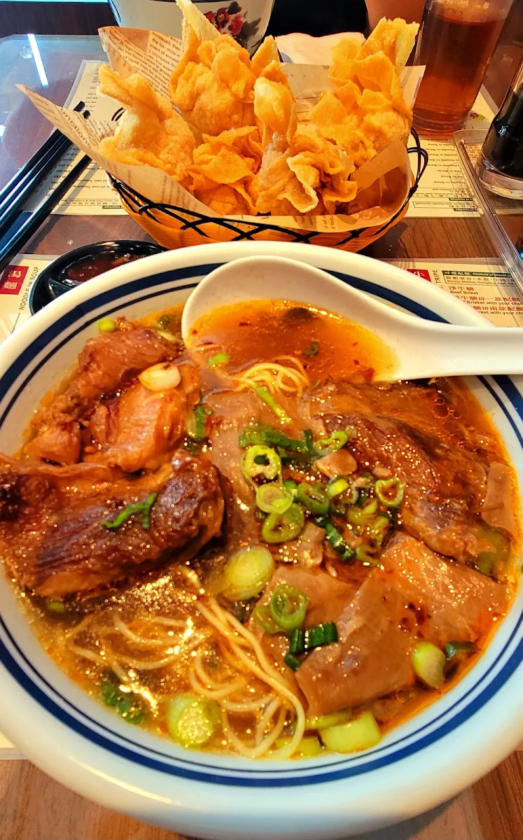 Beef Brisket Noodle Soup with Shrimp Wontons