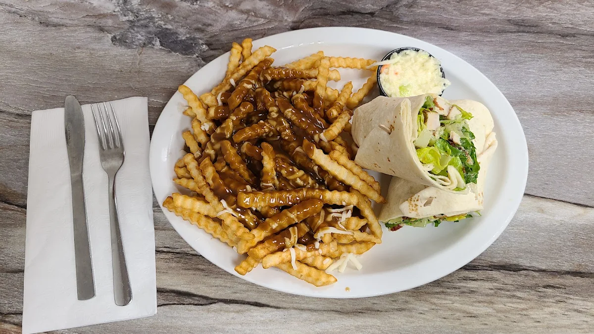 Chicken Caesar Wrap with Beef Gravy Poutine